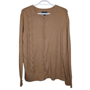 Tommy Hilfiger XXL Camel Tan Button Down Cotton Wool Blend Cable Cardigan